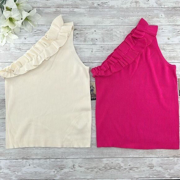Sofia Vergara One Shoulder Ruffled Knit Tank Top Shirt 2-Pack Size L - Picture 2 of 16
